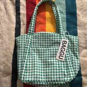 BAGGU Mini Cloud Tote NWT Green Gingham